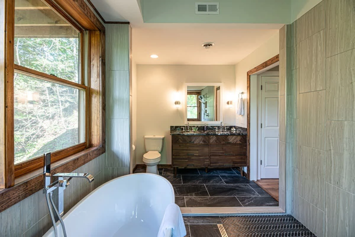 Primary bathroom includes soaking tub.