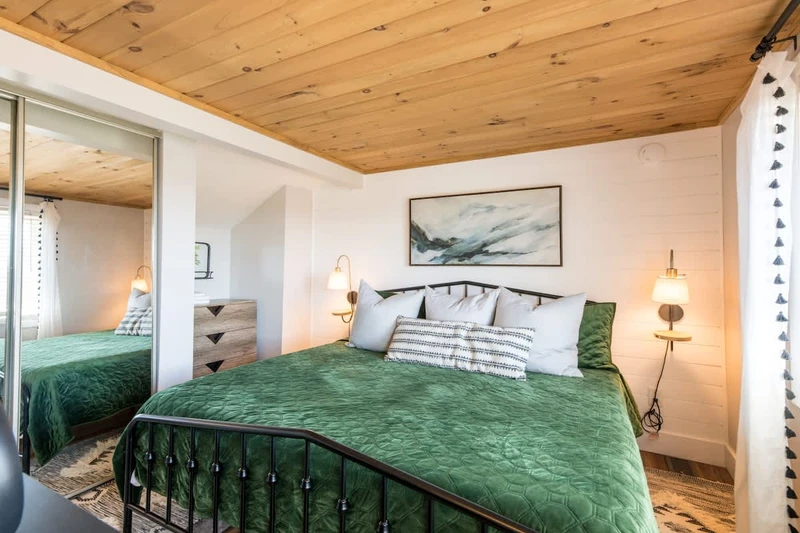 Jewel-toned loft bedroom