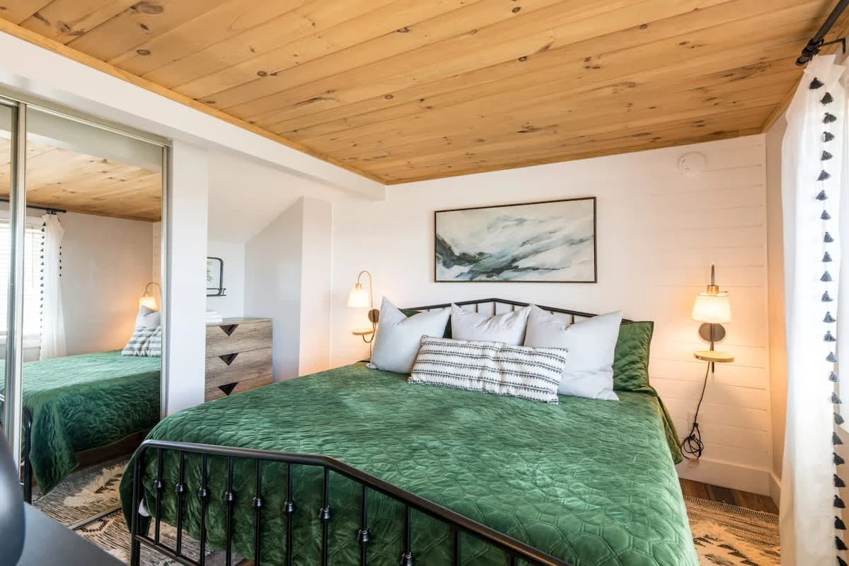 Jewel-toned loft bedroom