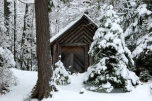 Adirondack cabin in the snow