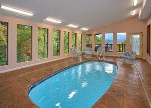 indoor pool in cabin in Gatlinburg