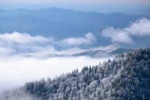 Smoky Mountains covered in snow in the winter
