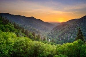 Sunrise over the Smoky Mountains near an affordable Gatlinburg cabin rental