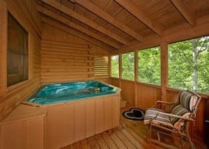 outdoor hot tub at Tonto's Tee Pee 1 bedroom Gatlinburg cabin