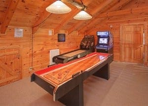Bearfoot Lodge game room 4 bedroom cabin rentals in Gatlinburg TN