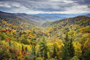 View of Smoky Mountains in fall