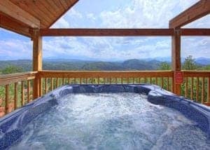 Hot tub on the deck of A Smokin View cabin in the Great Smoky Mountains.