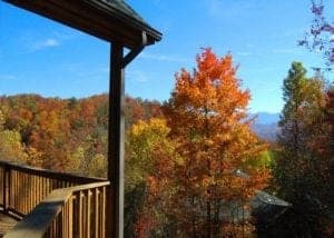Stunning fall colors visible from the deck of the Redneck Ritz cabin in Gatlinburg.