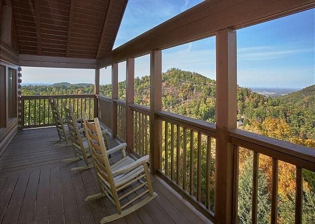 The deck of the Evening View cabin rental in Gatlinburg.