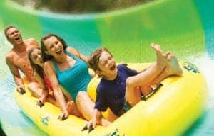 family on a water slide