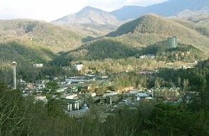 Photo of Gatlinburg surrounded by Smoky Mountains