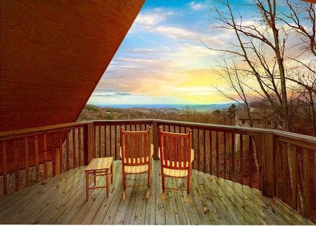 View from porch of Emerald City Lights Gatlinburg cabin with mountain views