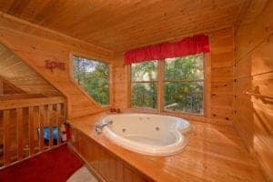 always misbehavin cabin with heart shaped jacuzzi