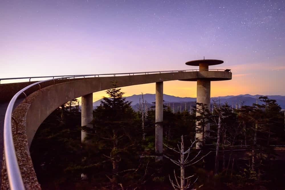 Clingmans Dome obsefvation tower at sunset