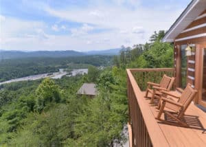 mountain view and deck of pet friendly cabin in Gatlinburg