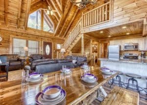 dream come true cabin living room dining room kitchen